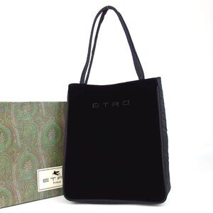 Rare Authentic ETRO logo Handbag Velor/Nylon [Used]